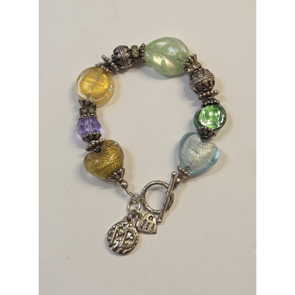 Retired Marilyn Dorsa Designer Chunky Blown Glass‎ Toggle Bracelet 8.25"